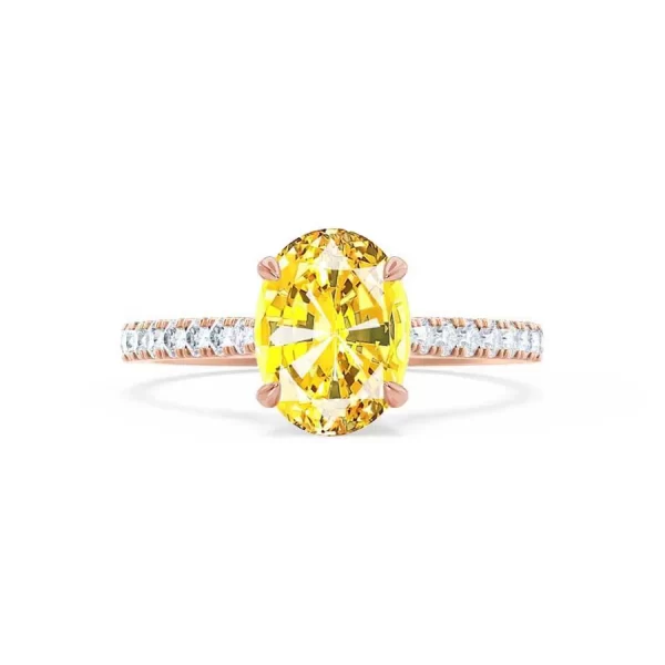 VIOLA Chatham® Yellow Sapphire Oval & Diamond 18k Rose Gold Shoulder Set Ring - Image 4