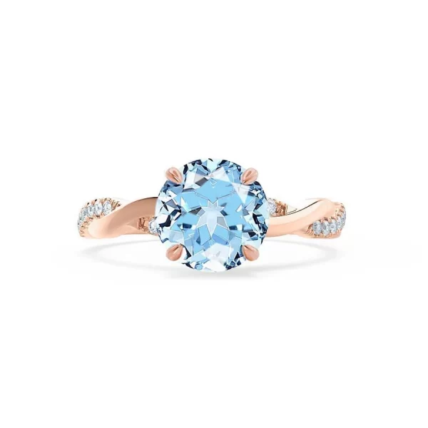 EDEN Chatham® Round Aqua Spinel & Diamond 18k Rose Gold Vine Ring - Image 4