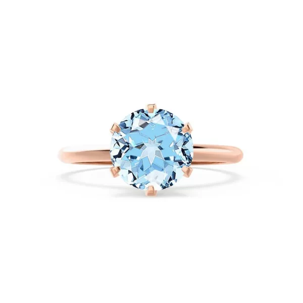 LILLIE Chatham® Aqua Spinel 18k Rose Gold 6 Prong Knife Edge Solitaire Ring - Image 4