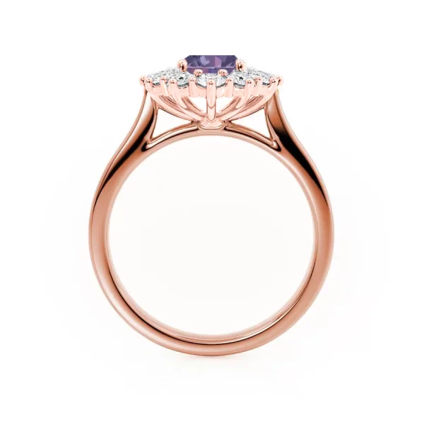 DIANA Chatham® Alexandrite & Lab Diamond 18k Rose Gold Halo - Image 3