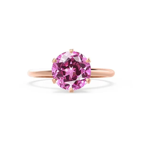 LILLIE Chatham® Pink Sapphire 18k Rose Gold 6 Prong Knife Edge Solitaire Ring - Image 4