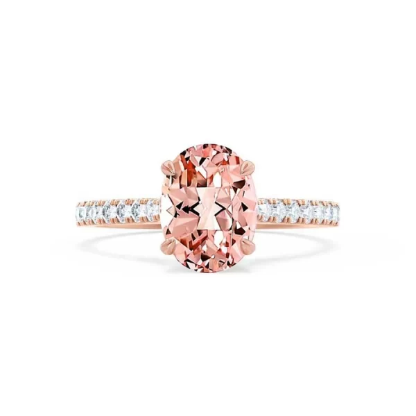 VIOLA Chatham® Champagne True Sapphire Oval & Diamond 18k Rose Gold Shoulder Set Ring - Image 4