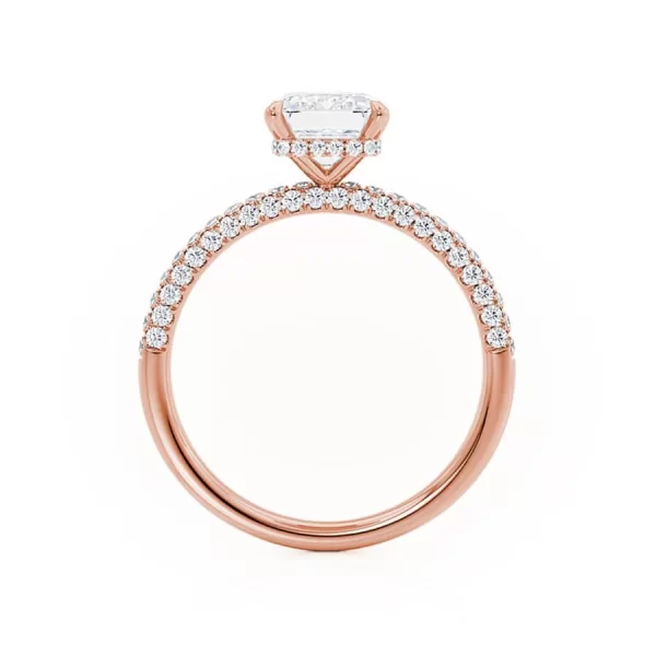 COCO Emerald Moissanite & Diamond 18k Rose Gold Petite Hidden Halo Triple Pavé Ring - Image 2