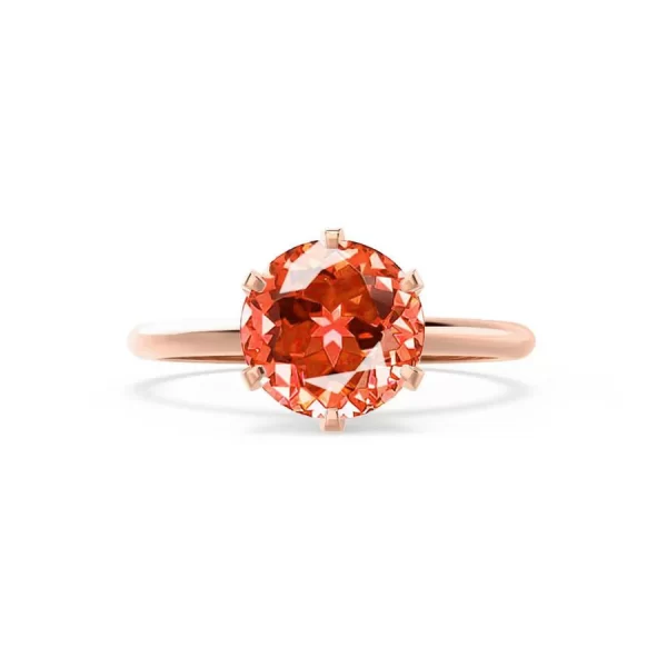 LILLIE Chatham® Padparadscha Sapphire 18k Rose Gold 6 Prong Knife Edge Solitaire Ring - Image 4