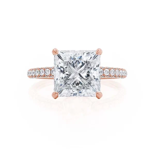 COCO Princess Moissanite & Diamond 18k Rose Gold Hidden Halo Triple Pavé Shoulder Set - Image 4