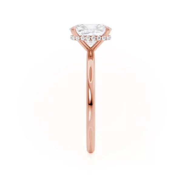 PARIS Elongated Cushion Moissanite & Diamond 18k Rose Gold Hidden Halo - Image 3