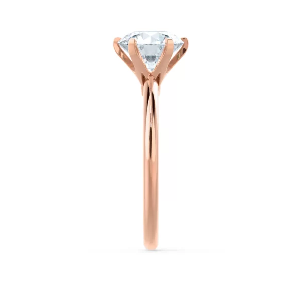 LILLIE Round Moissanite 18k Rose Gold 6 Prong Knife Edge Solitaire Ring - Image 3