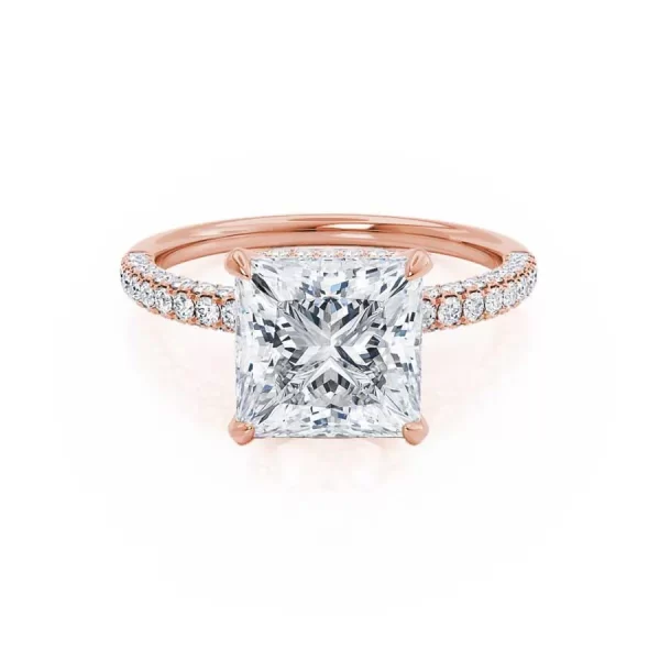 COCO Princess Moissanite & Diamond 18k Rose Gold Hidden Halo Triple Pavé Shoulder Set - Image 5