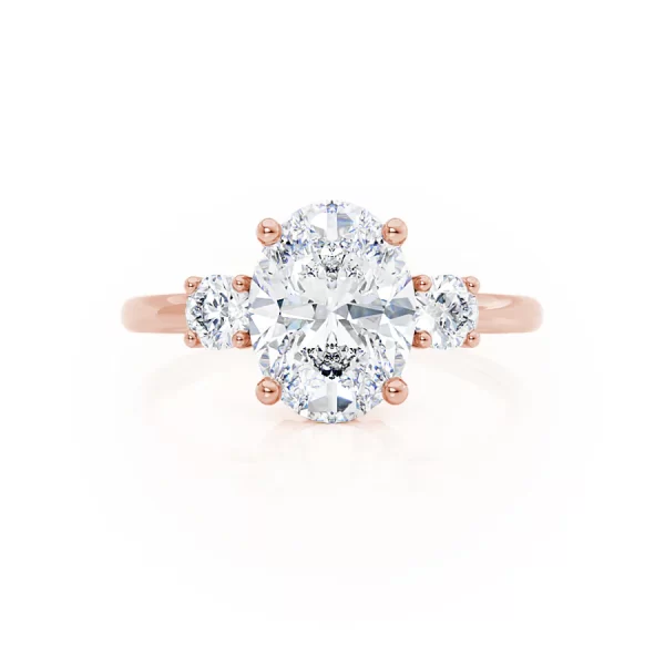 LOUELLA Moissanite Oval Petite Trilogy Engagement Ring 18k Rose Gold - Image 3