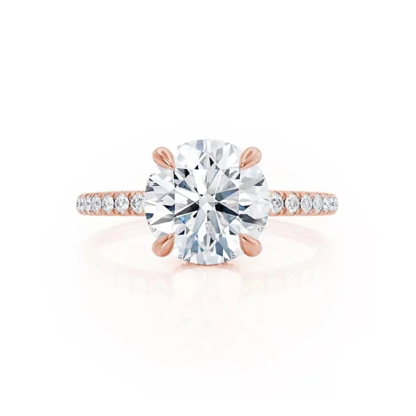 LIVELY Round Moissanite & Diamond 18k Rose Gold Petite Hidden Halo Pavé Shoulder Set Ring - Image 5