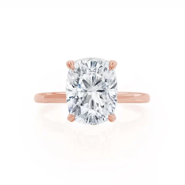 PARIS Elongated Cushion Moissanite & Diamond 18k Rose Gold Hidden Halo - Image 4