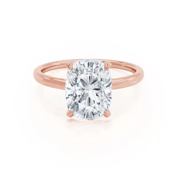 PARIS Elongated Cushion Moissanite & Diamond 18k Rose Gold Hidden Halo - Image 5