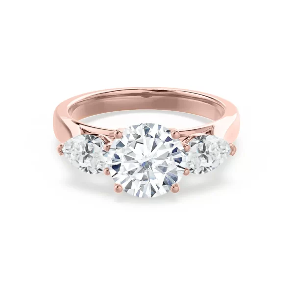 BLOSSOM Round Moissanite & Pear Cut Diamond 18k Rose Gold Trilogy