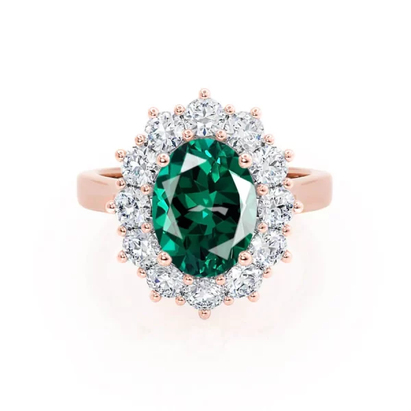 DIANA Chatham® Emerald & Lab Diamond 18k Rose Gold Halo