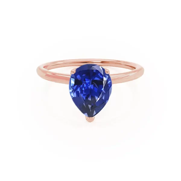 LULU Chatham® Pear Blue Sapphire 18k Rose Gold Petite Solitaire Ring