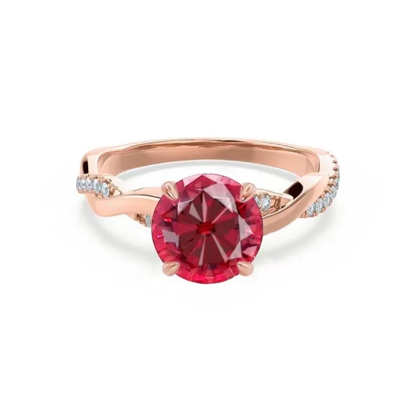 EDEN Chatham® Round Ruby & Diamond 18k Rose Gold Vine Ring