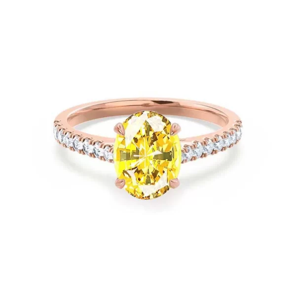 VIOLA Chatham® Yellow Sapphire Oval & Diamond 18k Rose Gold Shoulder Set Ring