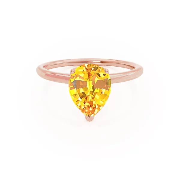 LULU Chatham® Pear Yellow Sapphire 18k Rose Gold Petite Solitaire Ring