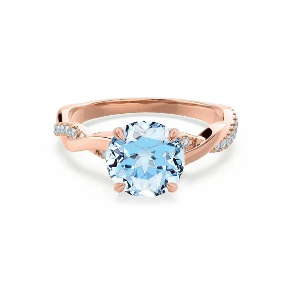 EDEN Chatham® Round Aqua Spinel & Diamond 18k Rose Gold Vine Ring