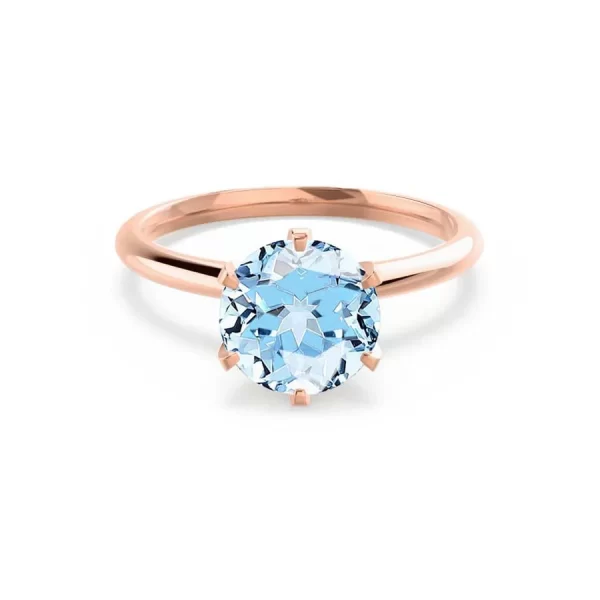 LILLIE Chatham® Aqua Spinel 18k Rose Gold 6 Prong Knife Edge Solitaire Ring