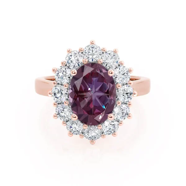 DIANA Chatham® Alexandrite & Lab Diamond 18k Rose Gold Halo