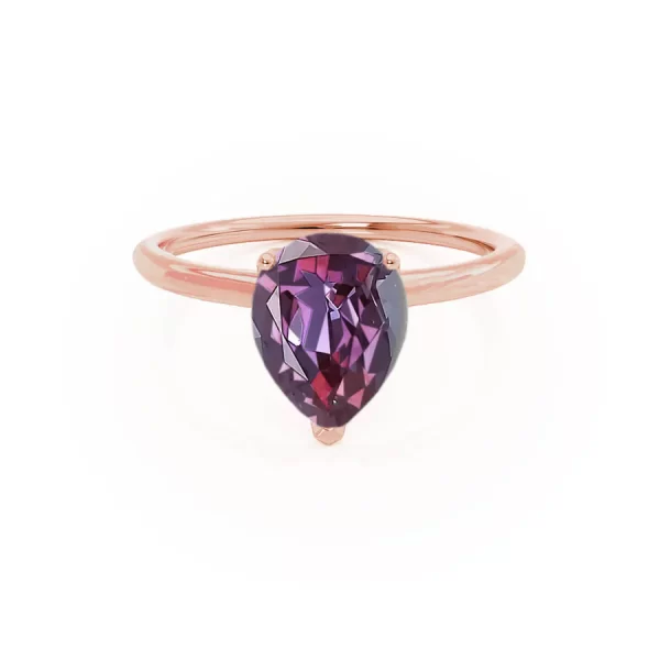 LULU Chatham® Pear Alexandrite 18k Rose Gold Petite Solitaire Ring