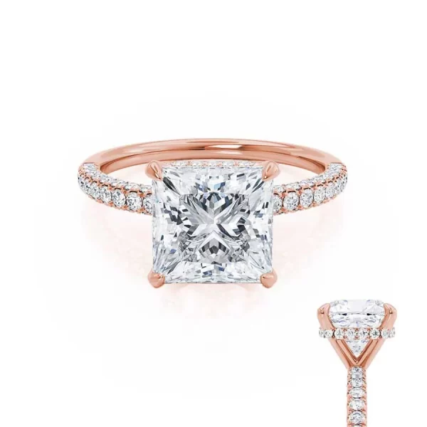 COCO Princess Moissanite & Diamond 18k Rose Gold Hidden Halo Triple Pavé Shoulder Set