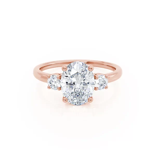 LOUELLA Moissanite Oval Petite Trilogy Engagement Ring 18k Rose Gold