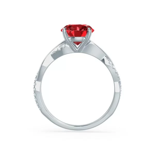 EDEN Chatham® Round Ruby & Diamond 18k White Gold Vine Ring - Image 2