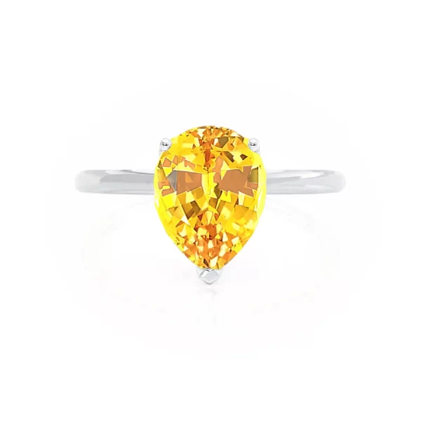 LULU Chatham® Pear Yellow Sapphire 18k White Gold Petite Solitaire Ring - Image 4