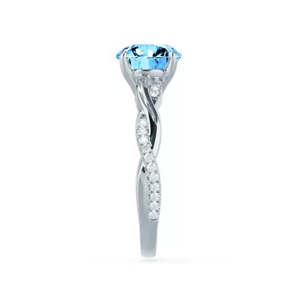EDEN Chatham® Round Aqua Spinel & Diamond 18k White Gold Vine Ring - Image 2