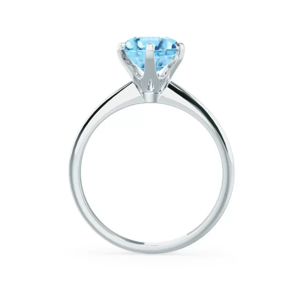 LILLIE Chatham® Aqua Spinel 18k White Gold 6 Prong Knife Edge Solitaire Ring - Image 2