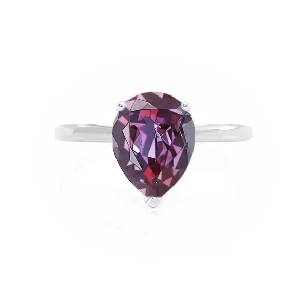 LULU Chatham® Pear Alexandrite 18k White Gold Petite Solitaire Ring - Image 4