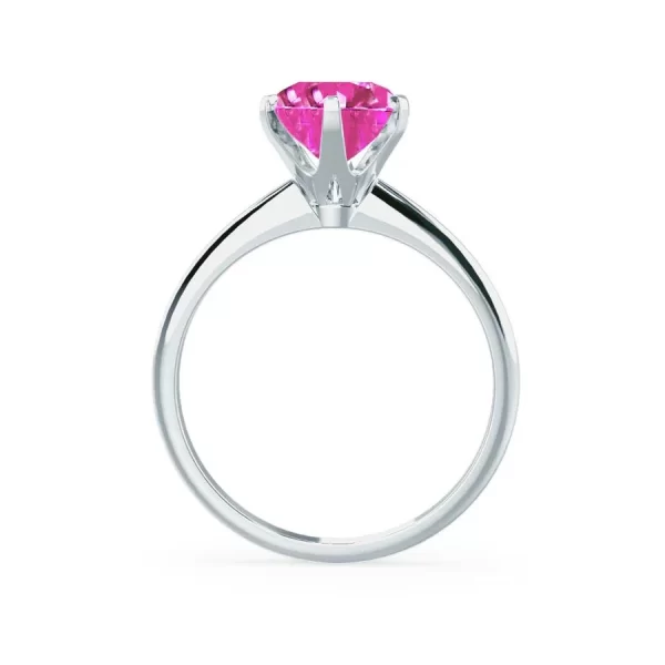 LILLIE Chatham® Pink Sapphire 18k White Gold 6 Prong Knife Edge Solitaire Ring - Image 2