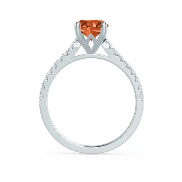 VIOLA Chatham® Padparadscha Oval & Diamond 18k White Gold Shoulder Set Ring - Image 2