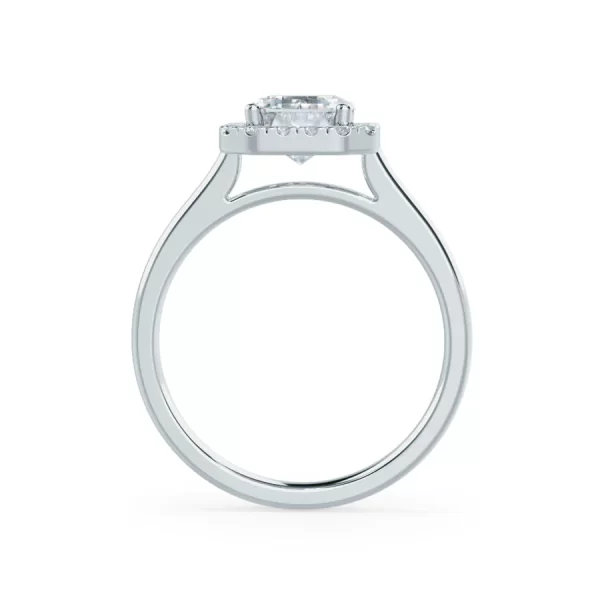 EVALINA Emerald Moissanite & Diamond 18k White Halo Ring - Image 2