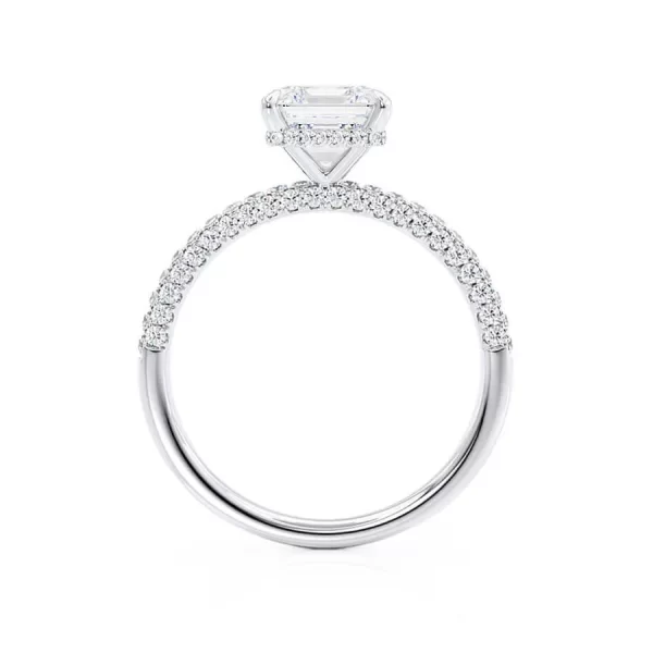 COCO Princess Moissanite & Diamond 18k White Gold Hidden Halo Triple Pavé Shoulder Set - Image 2