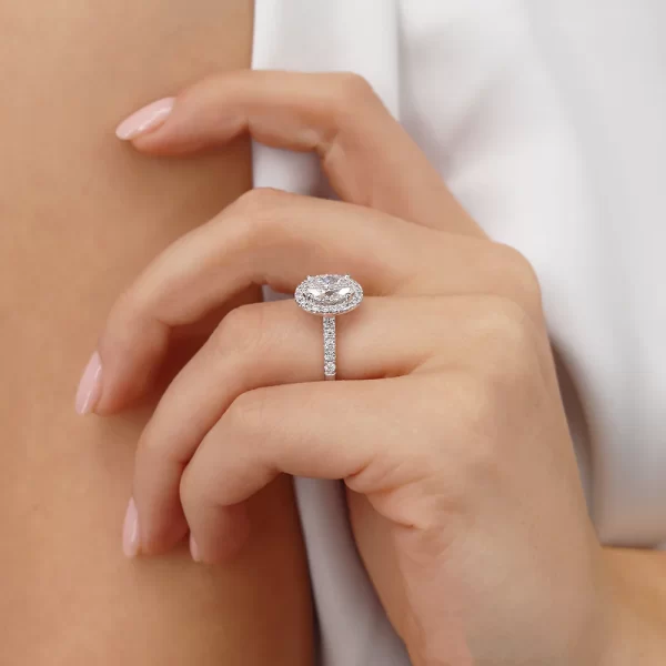 ROSA Oval Moissanite & Diamond 18k White Gold Halo Ring - Image 5