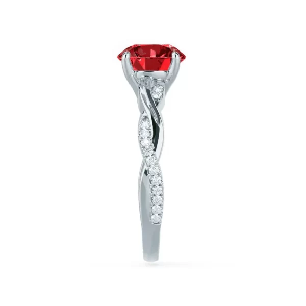 EDEN Chatham® Round Ruby & Diamond 18k White Gold Vine Ring - Image 3