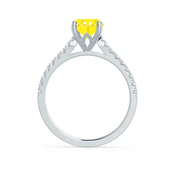 VIOLA Chatham® Yellow Sapphire Oval & Diamond 18k White Gold Shoulder Set Ring - Image 3