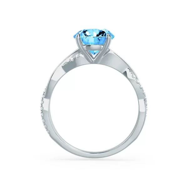 EDEN Chatham® Round Aqua Spinel & Diamond 18k White Gold Vine Ring - Image 3