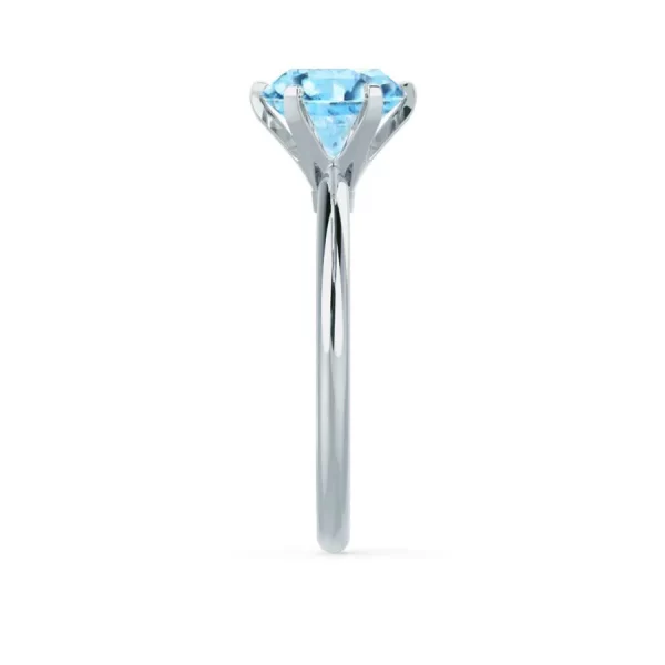 LILLIE Chatham® Aqua Spinel 18k White Gold 6 Prong Knife Edge Solitaire Ring - Image 3