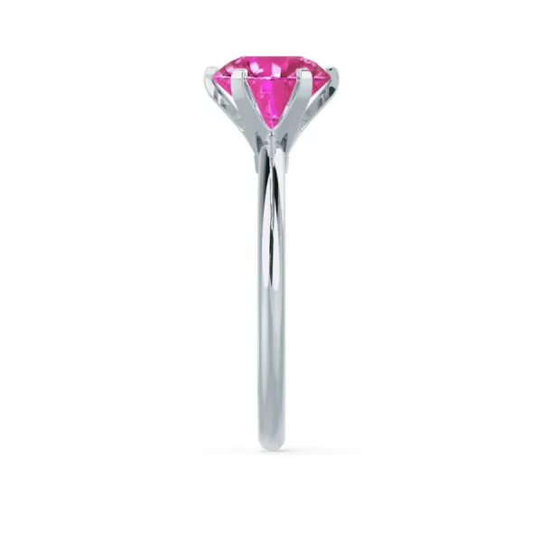 LILLIE Chatham® Pink Sapphire 18k White Gold 6 Prong Knife Edge Solitaire Ring - Image 3