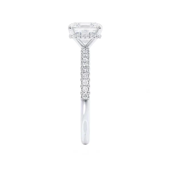 COCO Princess Moissanite & Diamond 18k White Gold Hidden Halo Triple Pavé Shoulder Set - Image 3