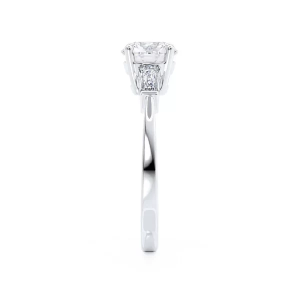 LOVETTA Round Moissanite & Diamond Baguette 18k White Gold Trilogy - Image 2