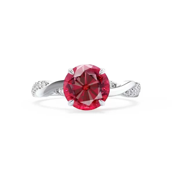 EDEN Chatham® Round Ruby & Diamond 18k White Gold Vine Ring - Image 4