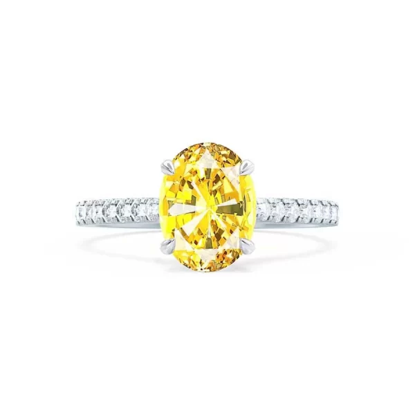 VIOLA Chatham® Yellow Sapphire Oval & Diamond 18k White Gold Shoulder Set Ring - Image 4