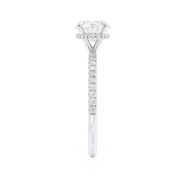 LIVELY Round Moissanite & Diamond 18k White Gold Petite Hidden Halo Pavé Shoulder Set Ring - Image 3