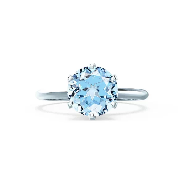 LILLIE Chatham® Aqua Spinel 18k White Gold 6 Prong Knife Edge Solitaire Ring - Image 4