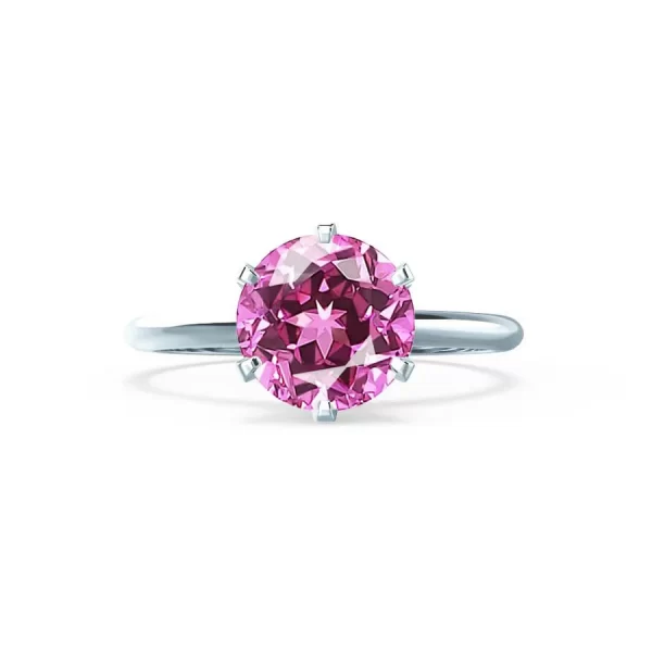 LILLIE Chatham® Pink Sapphire 18k White Gold 6 Prong Knife Edge Solitaire Ring - Image 4